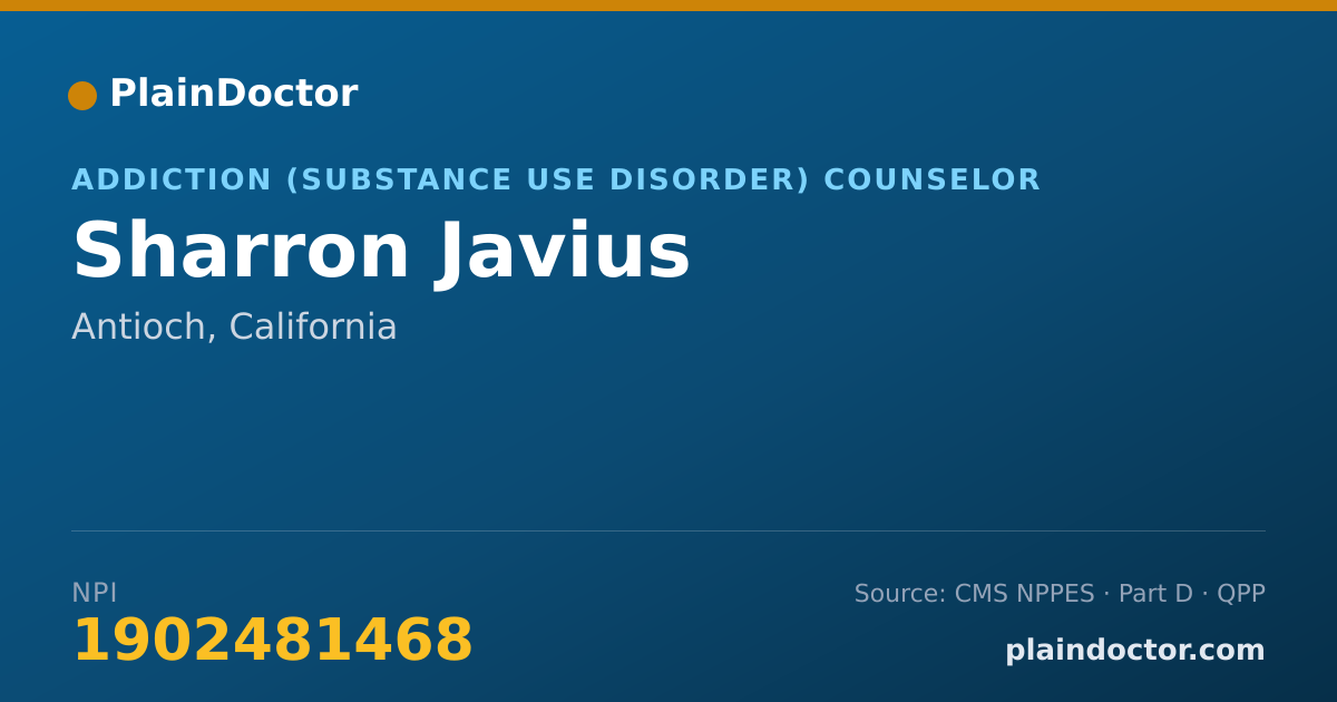 Shareable card for Sharron Javius - Addiction (Substance Use Disorder) Counselor, Antioch, CA