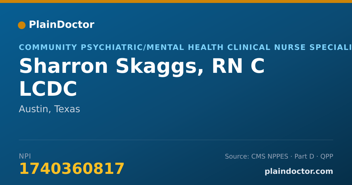 Shareable card for Sharron Skaggs, RN C LCDC - Community Psychiatric/Mental Health Clinical Nurse Specialist, Austin, TX