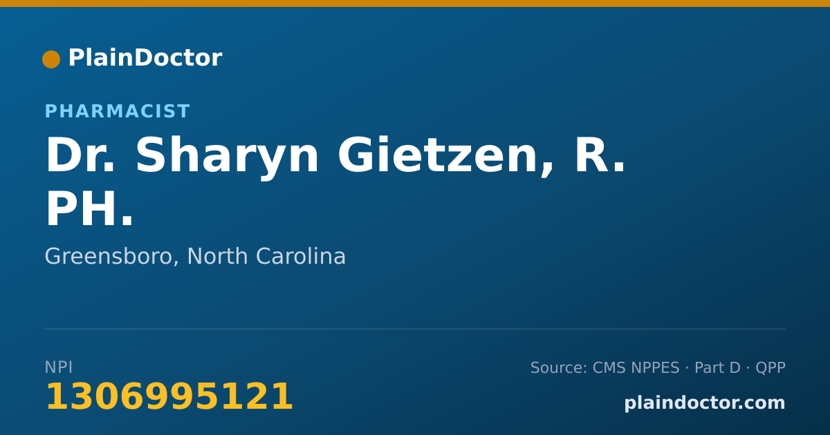 Shareable card for Sharyn Gietzen, R. PH. - Pharmacist, Greensboro, NC