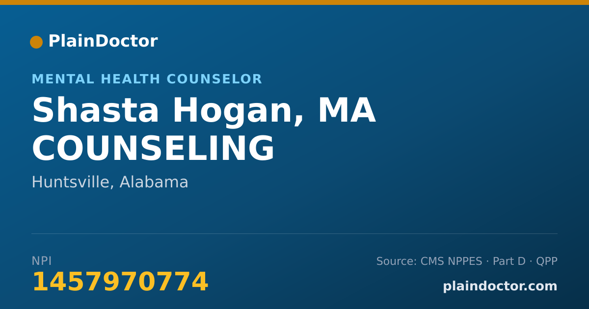 Shareable card for Shasta Hogan, MA COUNSELING - Mental Health Counselor, Huntsville, AL