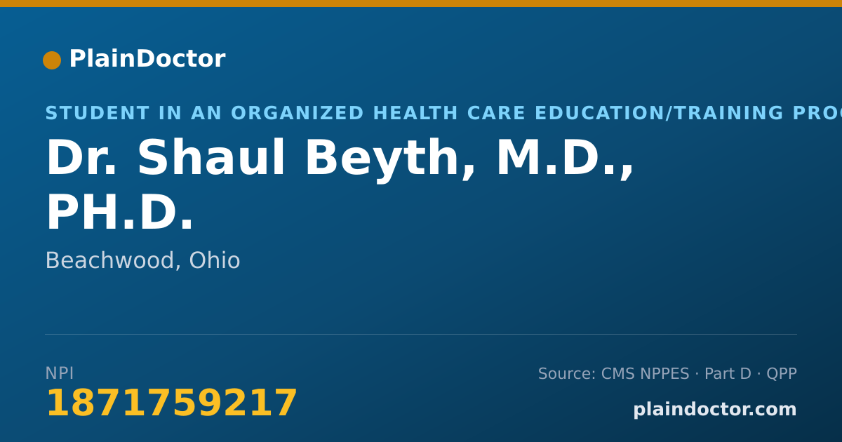Shareable card for Shaul Beyth, M.D., PH.D. - Student in an Organized Health Care Education/Training Program, Beachwood, OH
