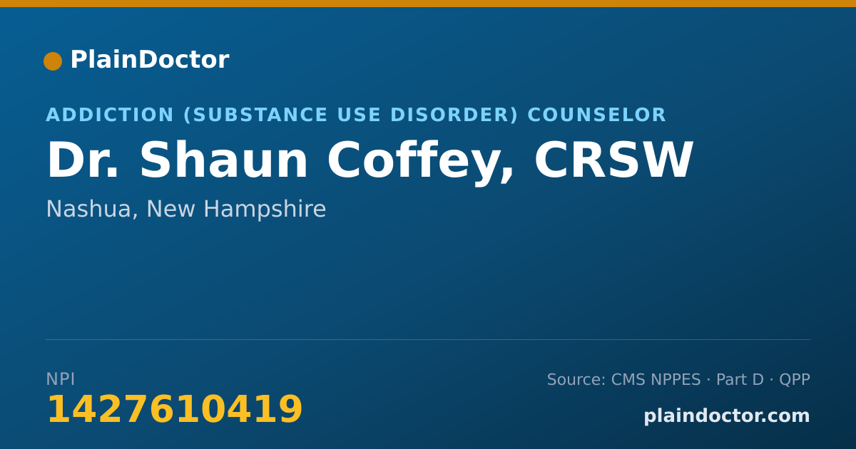 Shareable card for Shaun Coffey, CRSW - Addiction (Substance Use Disorder) Counselor, Nashua, NH