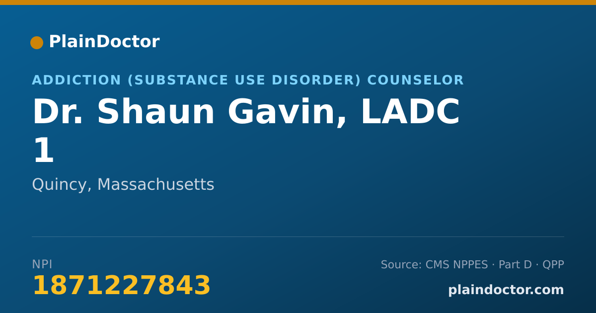 Shareable card for Shaun Gavin, LADC 1 - Addiction (Substance Use Disorder) Counselor, Quincy, MA