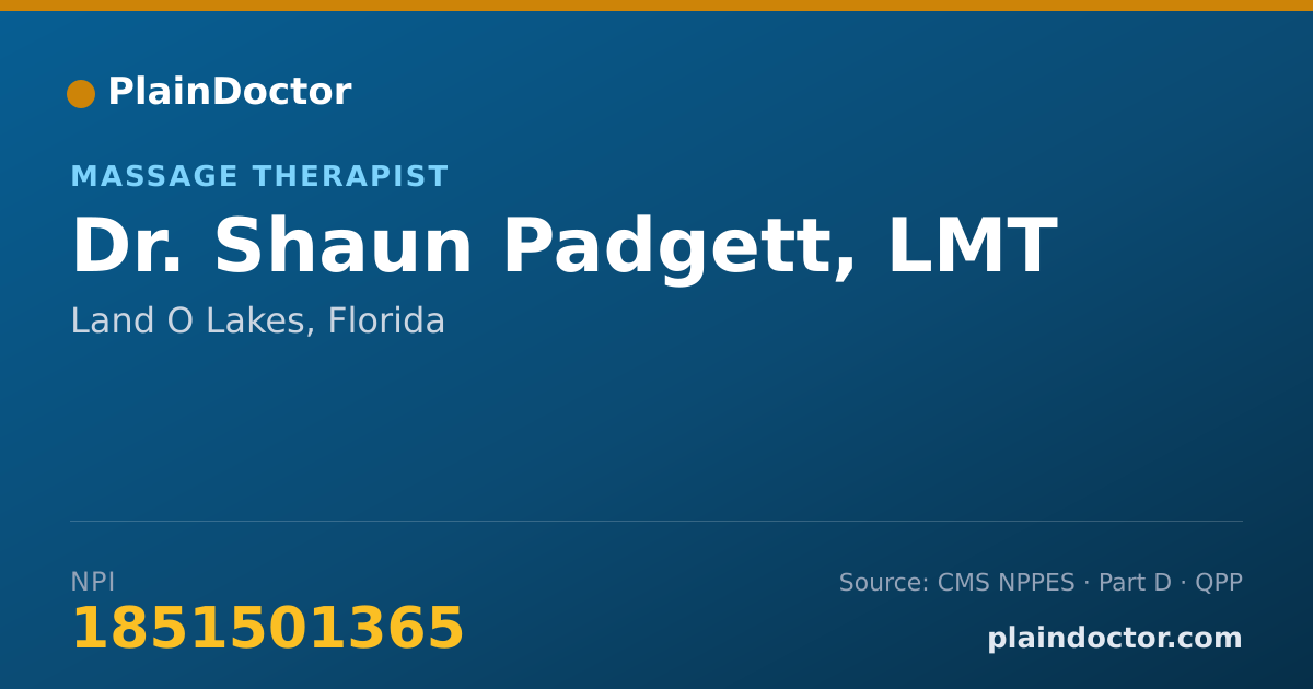 Shareable card for Shaun Padgett, LMT - Massage Therapist, Land O Lakes, FL