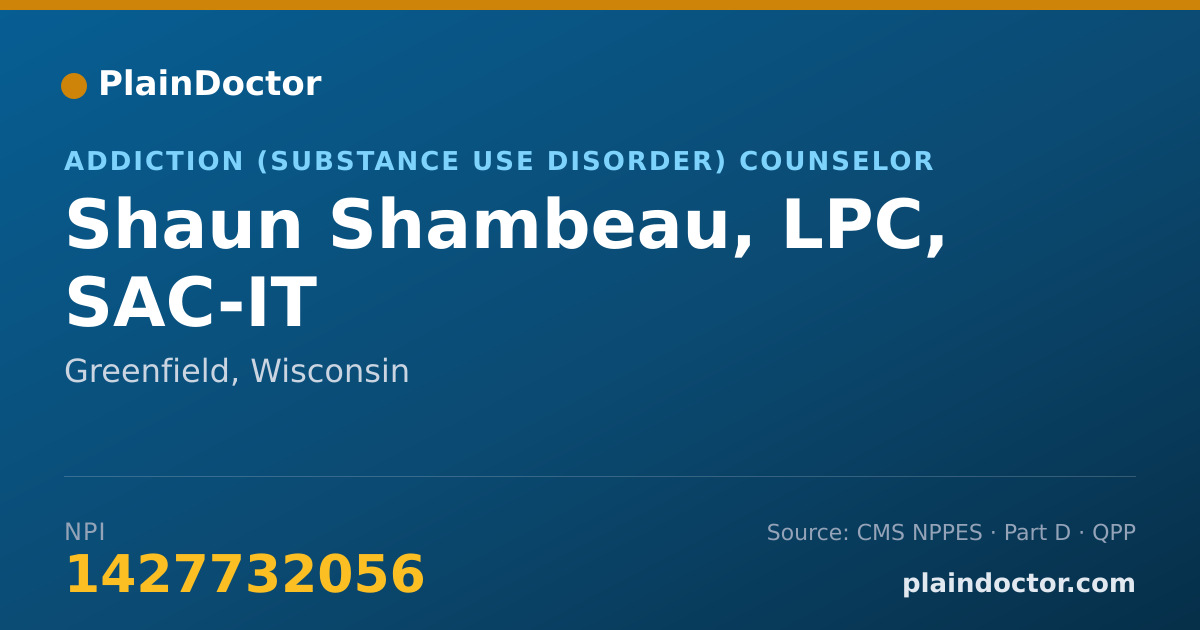 Shareable card for Shaun Shambeau, LPC, SAC-IT - Addiction (Substance Use Disorder) Counselor, Greenfield, WI