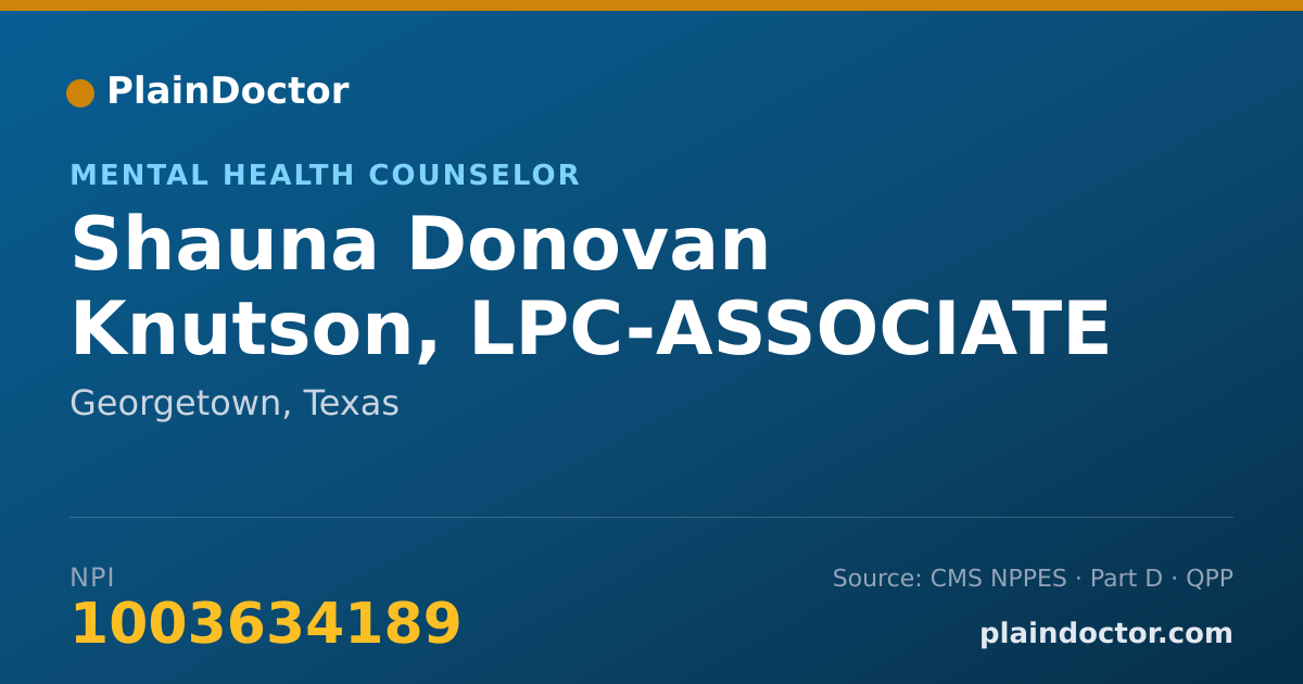 Shareable card for Shauna Donovan Knutson, LPC-ASSOCIATE - Mental Health Counselor, Georgetown, TX