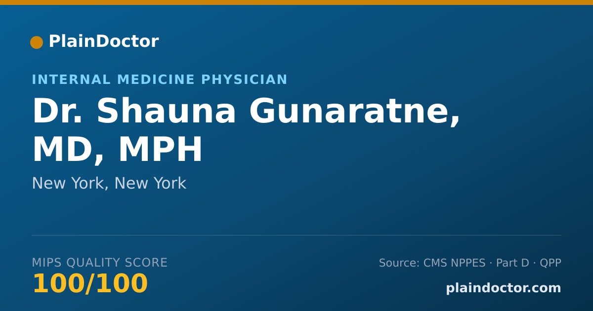 Shareable card for Shauna Gunaratne, MD, MPH - Internal Medicine Physician, New York, NY