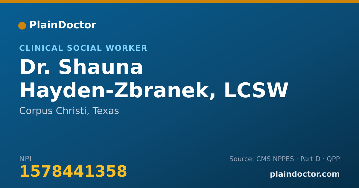 Shareable card for Shauna Hayden-Zbranek, LCSW - Clinical Social Worker, Corpus Christi, TX