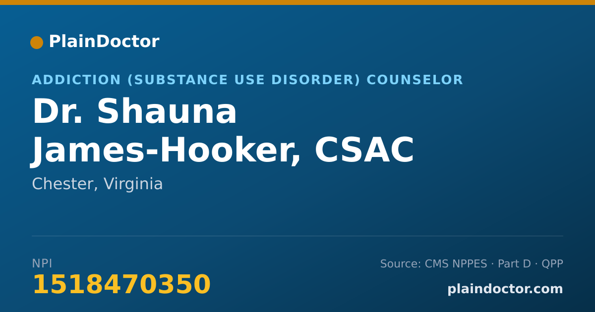 Shareable card for Shauna James-Hooker, CSAC - Addiction (Substance Use Disorder) Counselor, Chester, VA