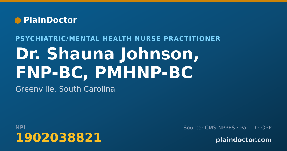 Shareable card for Shauna Johnson, FNP-BC, PMHNP-BC - Psychiatric/Mental Health Nurse Practitioner, Greenville, SC