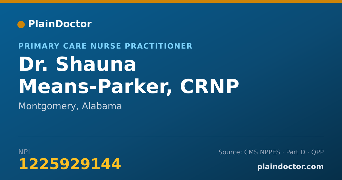 Shareable card for Shauna Means-Parker, CRNP - Primary Care Nurse Practitioner, Montgomery, AL