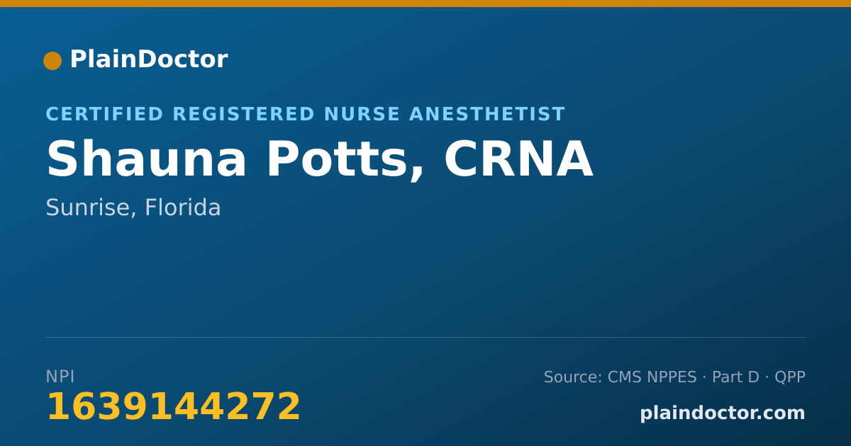 Shareable card for Shauna Potts, CRNA - Certified Registered Nurse Anesthetist, Sunrise, FL