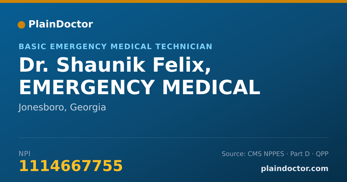 Shareable card for Shaunik Felix, EMERGENCY MEDICAL - Basic Emergency Medical Technician, Jonesboro, GA