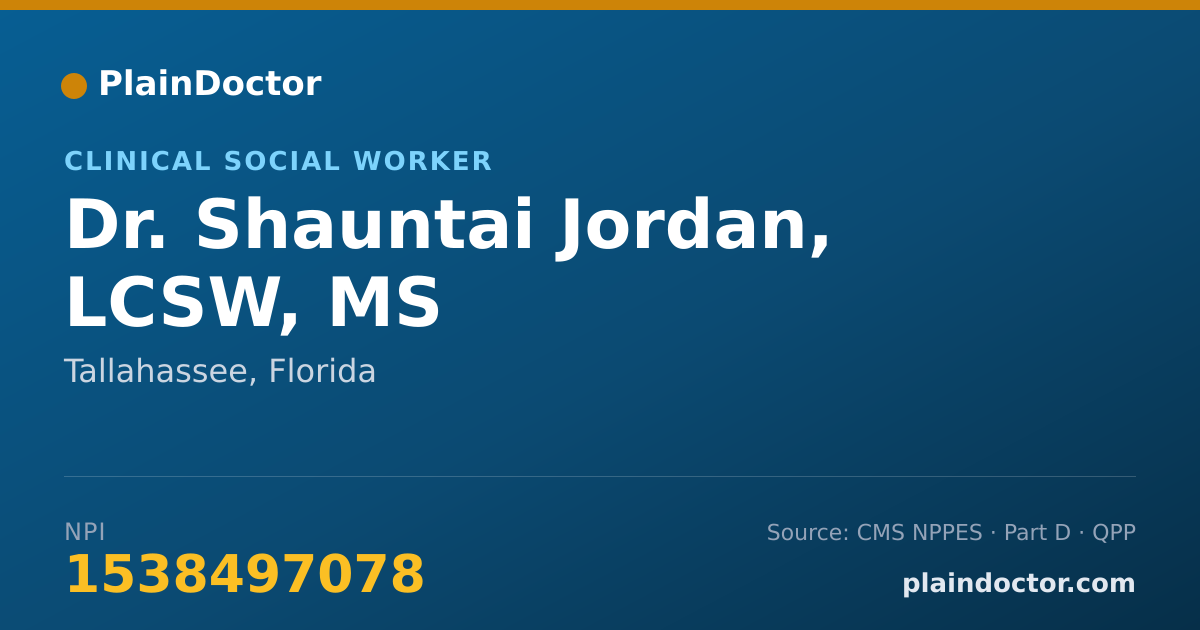 Shareable card for Shauntai Jordan, LCSW, MS - Clinical Social Worker, Tallahassee, FL