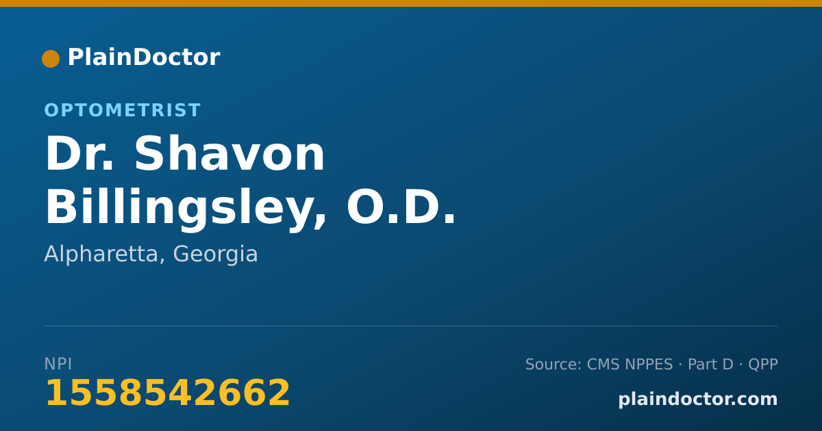Shareable card for Shavon Billingsley, O.D. - Optometrist, Alpharetta, GA