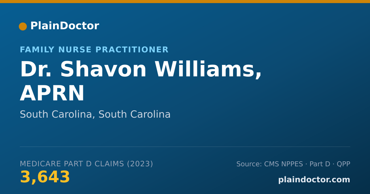 Shareable card for Shavon Williams, APRN - Family Nurse Practitioner, South Carolina, SC
