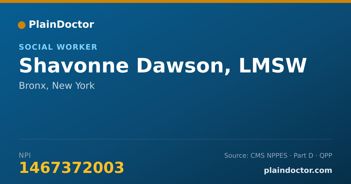 Shareable card for Shavonne Dawson, LMSW - Social Worker, Bronx, NY