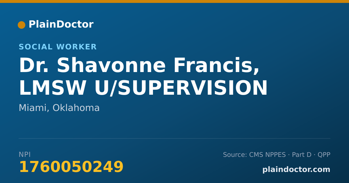 Shareable card for Shavonne Francis, LMSW U/SUPERVISION - Social Worker, Miami, OK