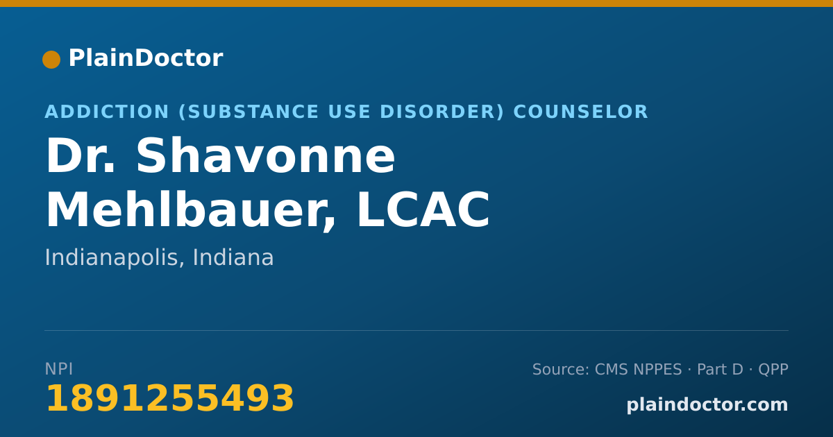 Shareable card for Shavonne Mehlbauer, LCAC - Addiction (Substance Use Disorder) Counselor, Indianapolis, IN