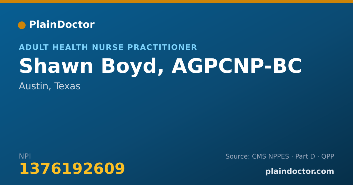 Shareable card for Shawn Boyd, AGPCNP-BC - Adult Health Nurse Practitioner, Austin, TX