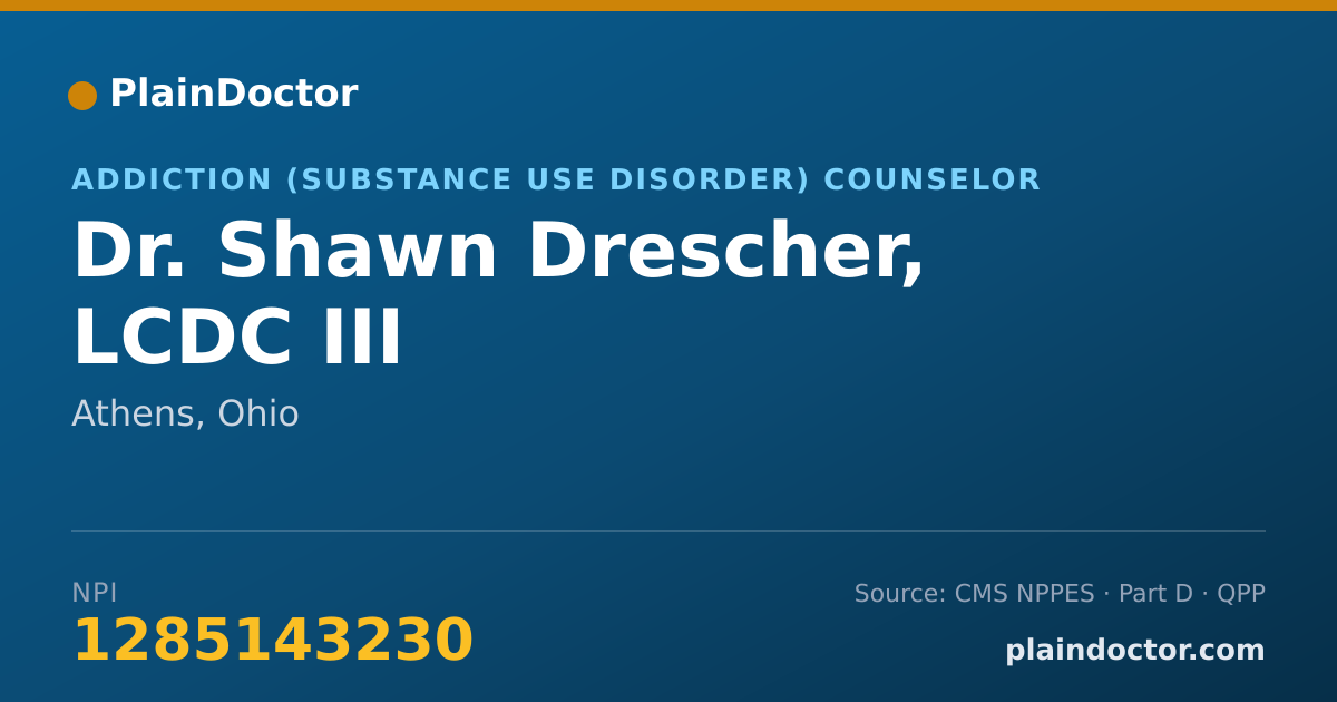 Shareable card for Shawn Drescher, LCDC III - Addiction (Substance Use Disorder) Counselor, Athens, OH