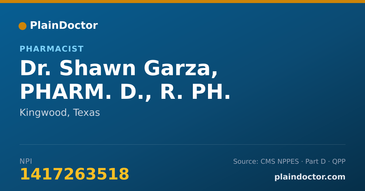 Shareable card for Shawn Garza, PHARM. D., R. PH. - Pharmacist, Kingwood, TX