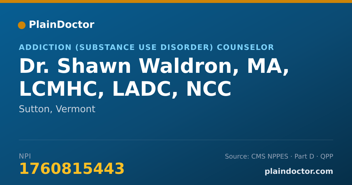 Shareable card for Shawn Waldron, MA, LCMHC, LADC, NCC - Addiction (Substance Use Disorder) Counselor, Sutton, VT