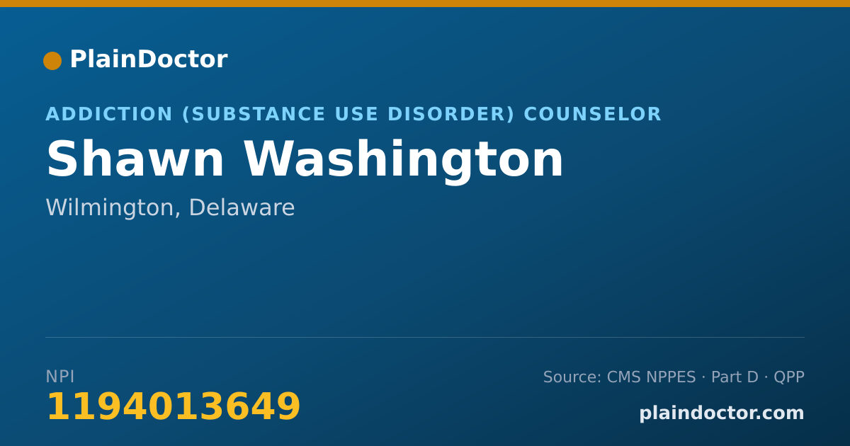 Shareable card for Shawn Washington - Addiction (Substance Use Disorder) Counselor, Wilmington, DE