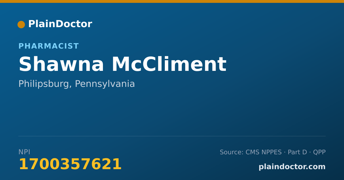 Shareable card for Shawna McCliment - Pharmacist, Philipsburg, PA