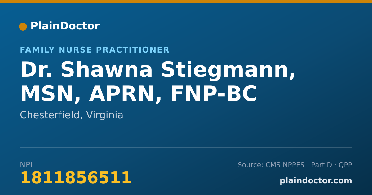 Shareable card for Shawna Stiegmann, MSN, APRN, FNP-BC - Family Nurse Practitioner, Chesterfield, VA