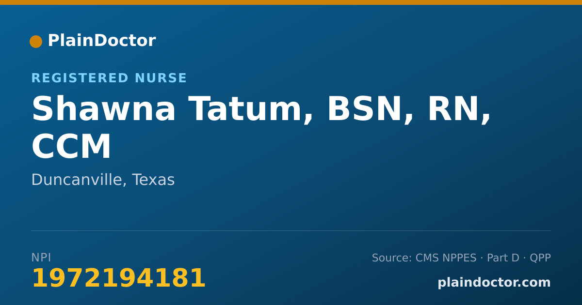 Shareable card for Shawna Tatum, BSN, RN, CCM - Registered Nurse, Duncanville, TX
