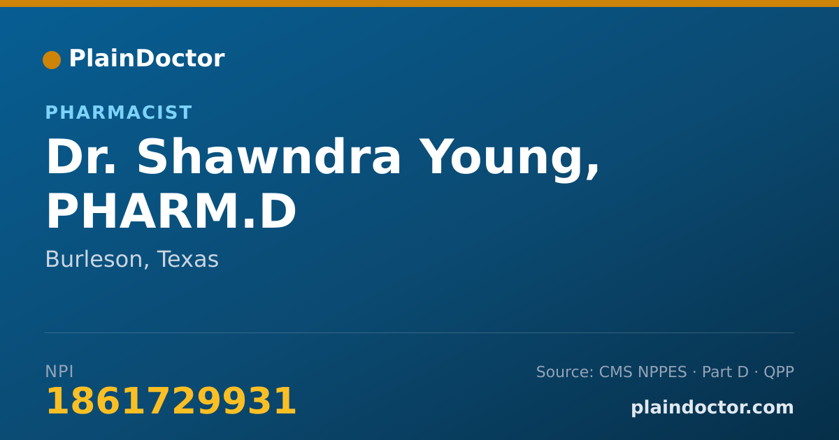 Shareable card for Shawndra Young, PHARM.D - Pharmacist, Burleson, TX