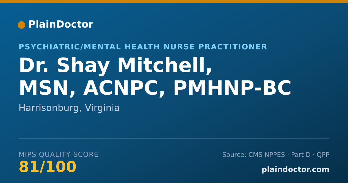 Shareable card for Shay Mitchell, MSN, ACNPC, PMHNP-BC - Psychiatric/Mental Health Nurse Practitioner, Harrisonburg, VA