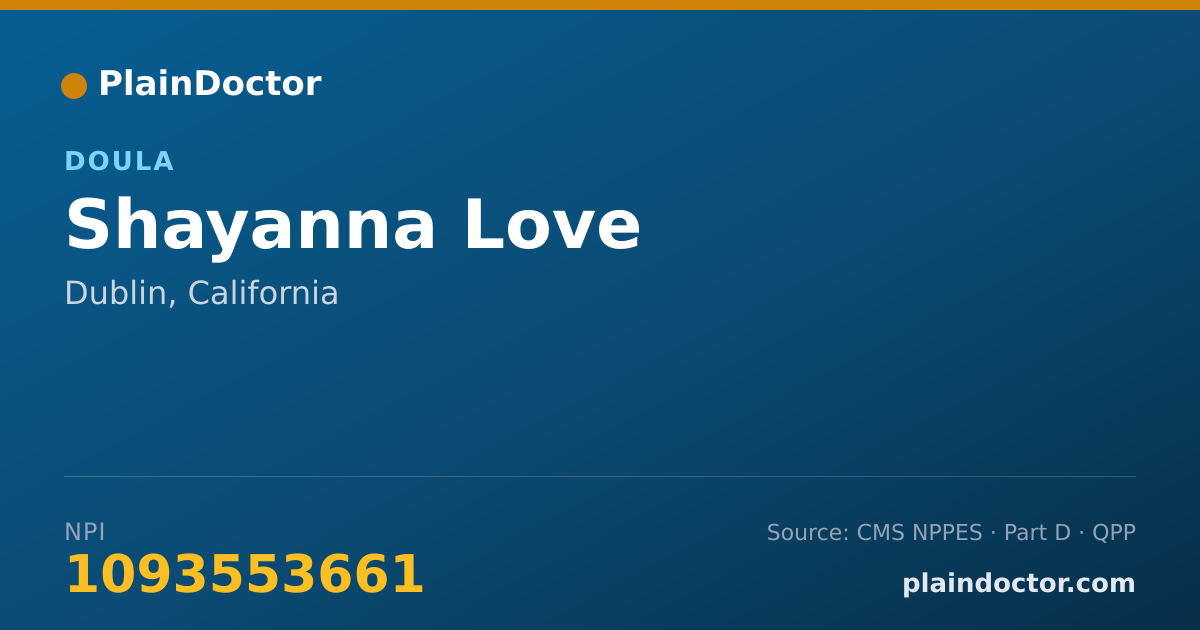 Shareable card for Shayanna Love - Doula, Dublin, CA