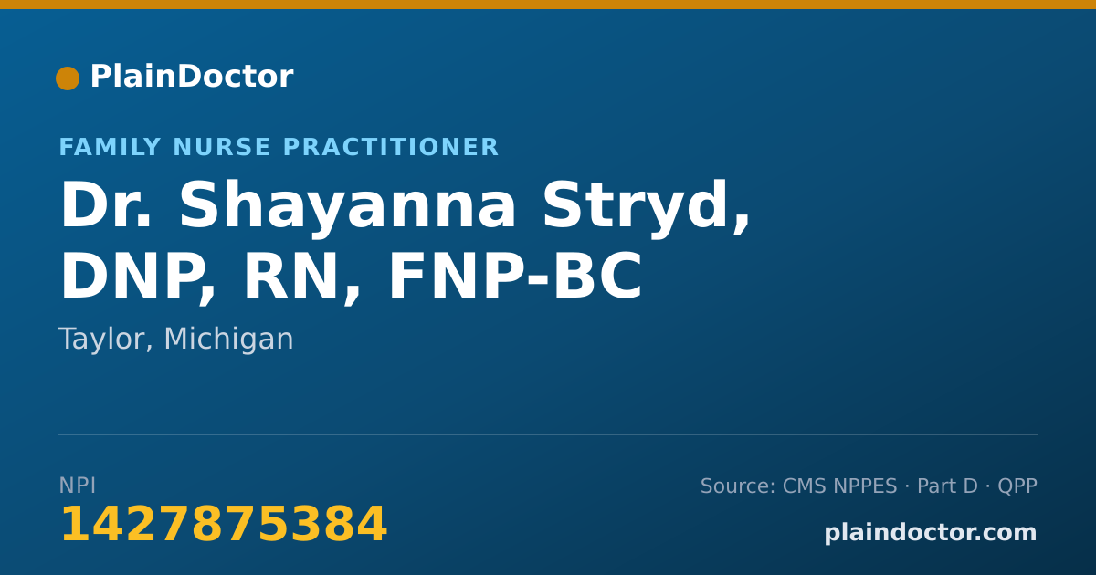 Shareable card for Shayanna Stryd, DNP, RN, FNP-BC - Family Nurse Practitioner, Taylor, MI