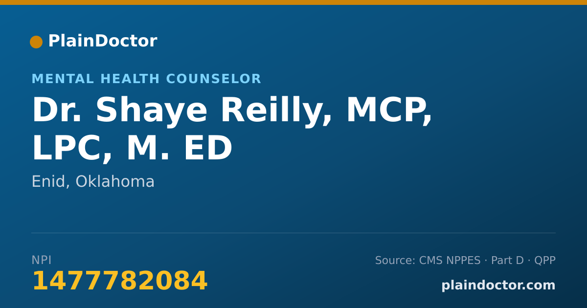 Shareable card for Shaye Reilly, MCP, LPC, M. ED - Mental Health Counselor, Enid, OK