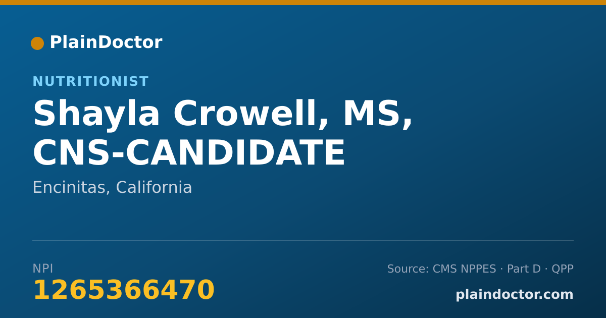 Shareable card for Shayla Crowell, MS, CNS-CANDIDATE - Nutritionist, Encinitas, CA