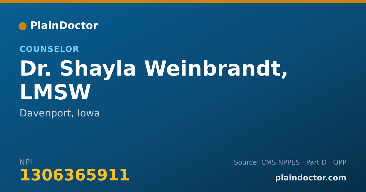Shareable card for Shayla Weinbrandt, LMSW - Counselor, Davenport, IA