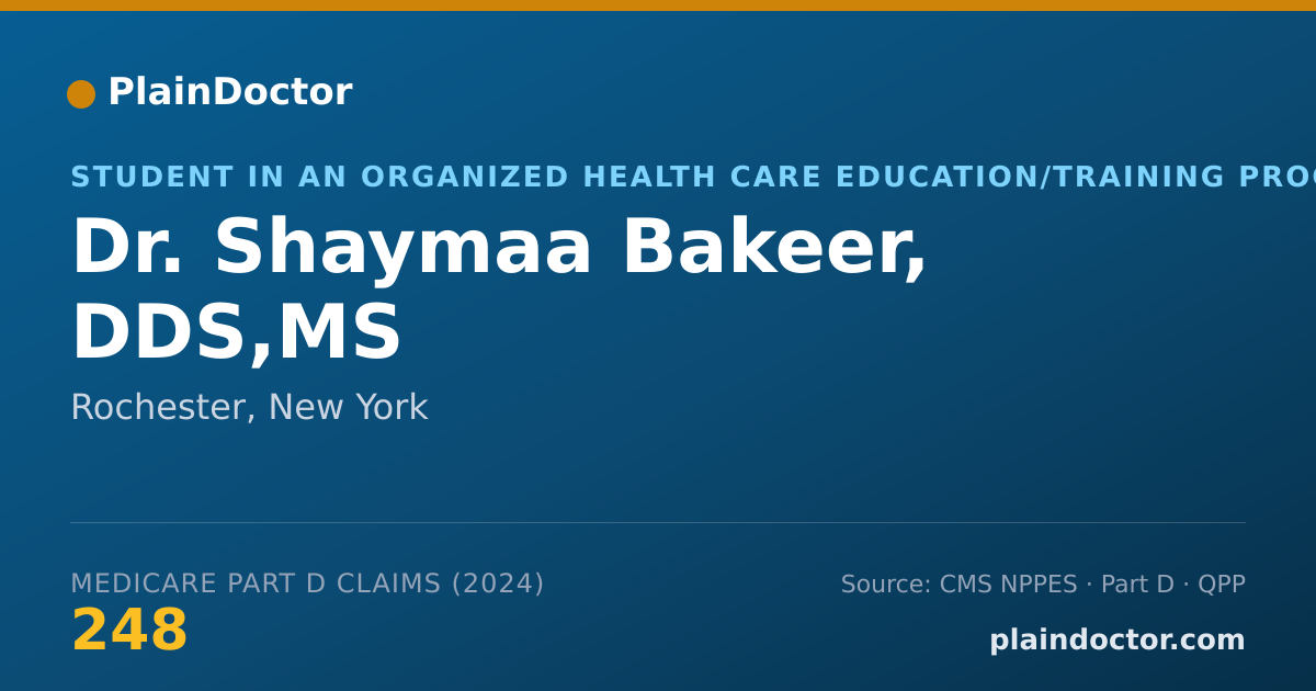 Shareable card for Shaymaa Bakeer, DDS,MS - Student in an Organized Health Care Education/Training Program, Rochester, NY