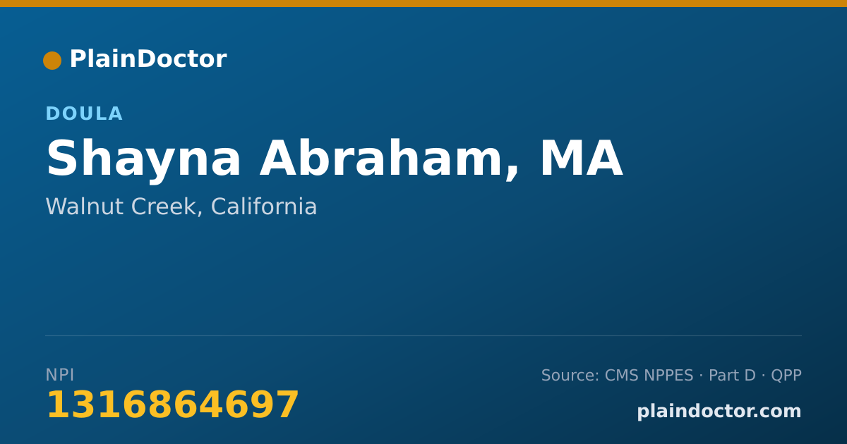 Shareable card for Shayna Abraham, MA - Doula, Walnut Creek, CA