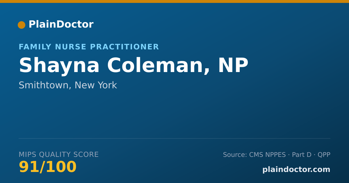 Shareable card for Shayna Coleman, NP - Family Nurse Practitioner, Smithtown, NY
