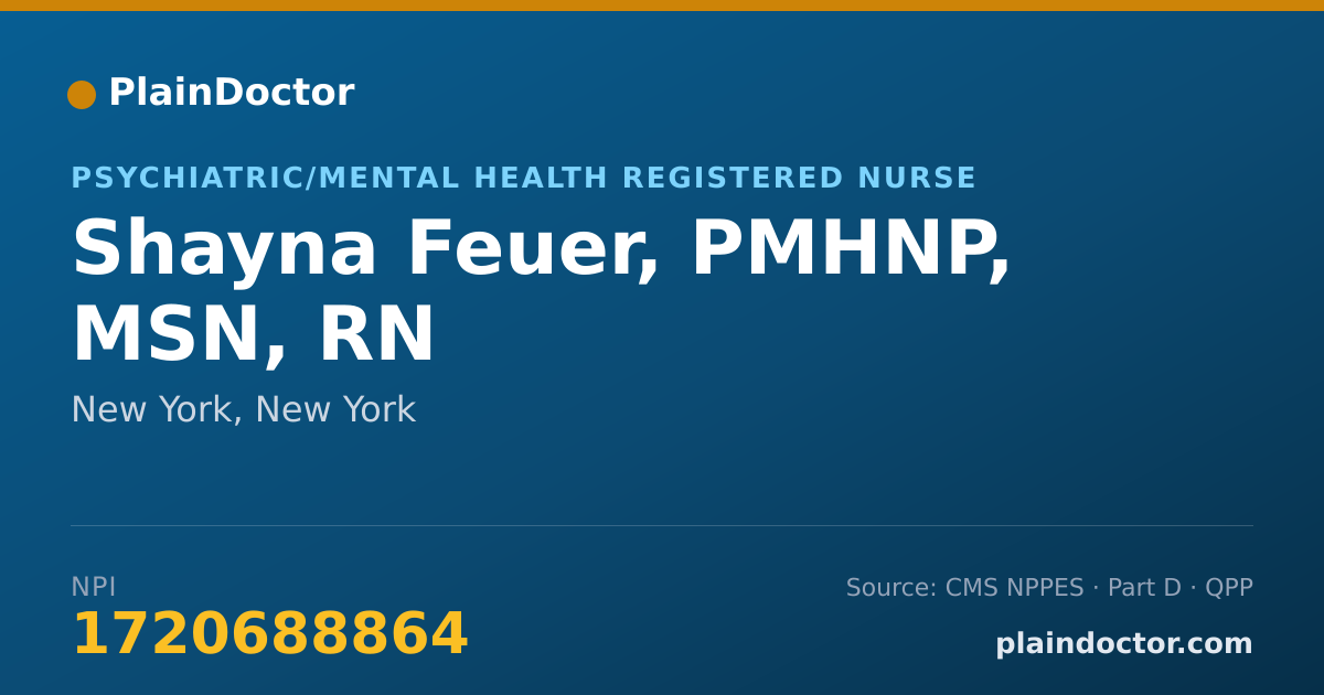 Shareable card for Shayna Feuer, PMHNP, MSN, RN - Psychiatric/Mental Health Registered Nurse, New York, NY