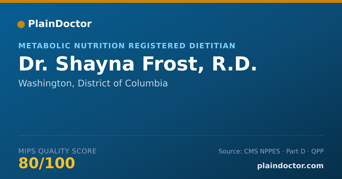 Shareable card for Shayna Frost, R.D. - Metabolic Nutrition Registered Dietitian, Washington, DC