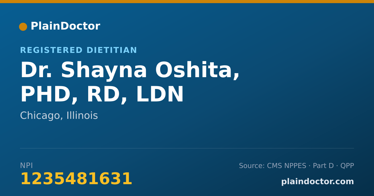 Shareable card for Shayna Oshita, PHD, RD, LDN - Registered Dietitian, Chicago, IL