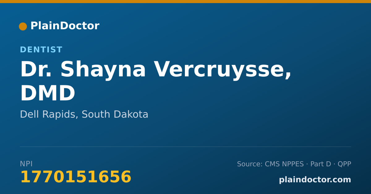 Shareable card for Shayna Vercruysse, DMD - Dentist, Dell Rapids, SD