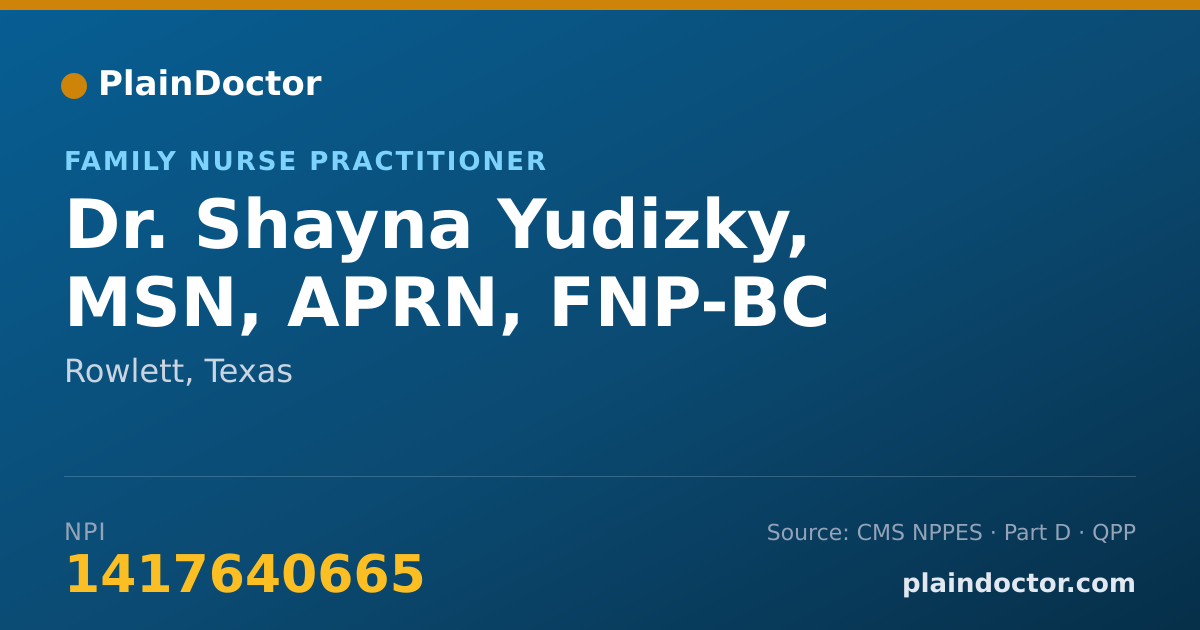 Shareable card for Shayna Yudizky, MSN, APRN, FNP-BC - Family Nurse Practitioner, Rowlett, TX