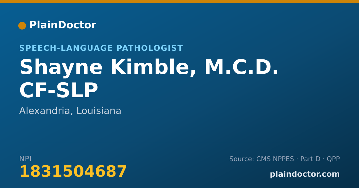Shareable card for Shayne Kimble, M.C.D. CF-SLP - Speech-Language Pathologist, Alexandria, LA