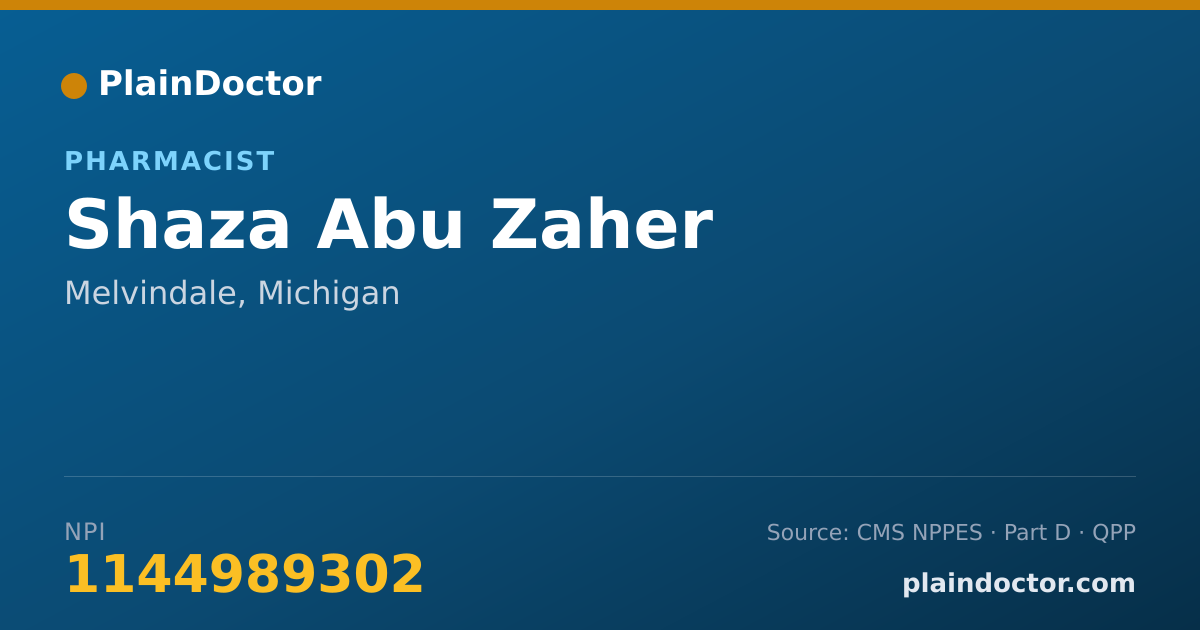 Shareable card for Shaza Abu Zaher - Pharmacist, Melvindale, MI