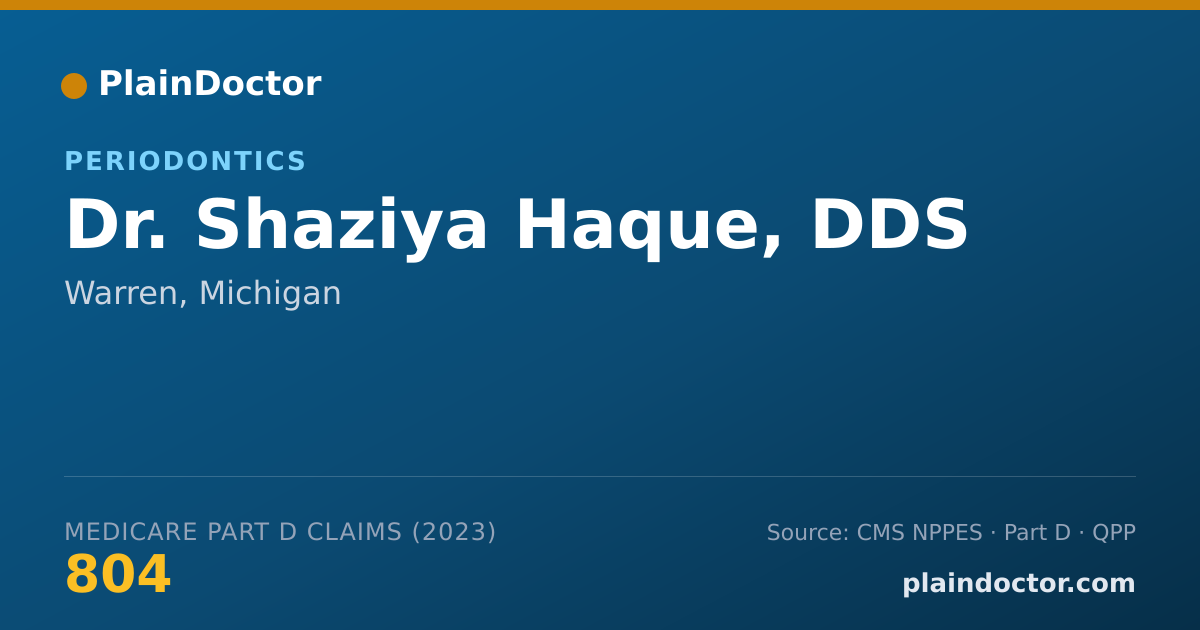 Shareable card for Shaziya Haque, DDS - Periodontics, Warren, MI