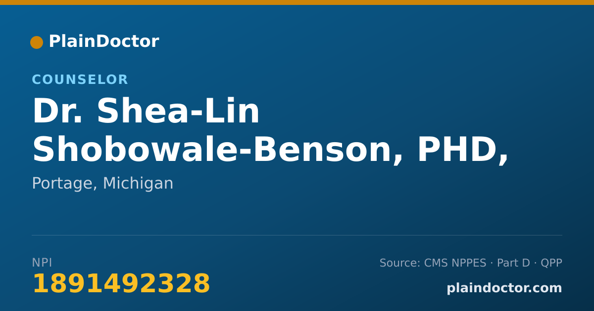 Shareable card for Shea-Lin Shobowale-Benson, PHD, LLC - Counselor, Portage, MI